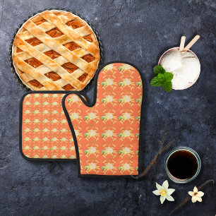 Ensemble De Gant De Cuisine Et De Manique Peaux et glace orange