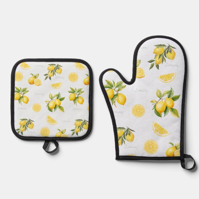 Ensemble De Gant De Cuisine Et De Manique Pêcher Citron (Recto)