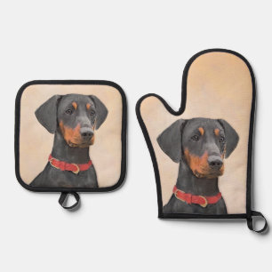 Ensemble De Gant De Cuisine Et De Manique Peinture Allemande Peinture Noir Original Chien Ar