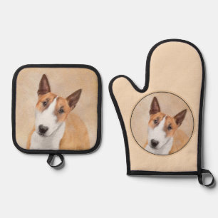 Ensemble De Gant De Cuisine Et De Manique Peinture Bull Terrier Miniature Art Original de Ch