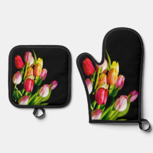 Ensemble De Gant De Cuisine Et De Manique Peinture de bouquet de tulipes Art floral original