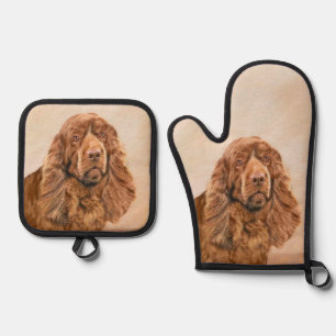 Ensemble De Gant De Cuisine Et De Manique Peinture de Sussex Spaniel Mignon Art de Chien de