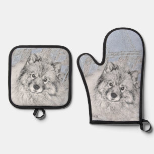 Ensemble De Gant De Cuisine Et De Manique Peinture Keeshond Kees Jote Original Animal Chien 