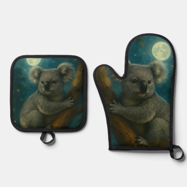 Ensemble De Gant De Cuisine Et De Manique Perch Koala Lune (Recto)