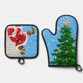 Ensemble De Gant De Cuisine Et De Manique Père Noël