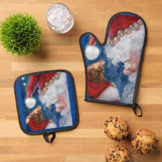 Ensemble De Gant De Cuisine Et De Manique Père Noël aime les animaux