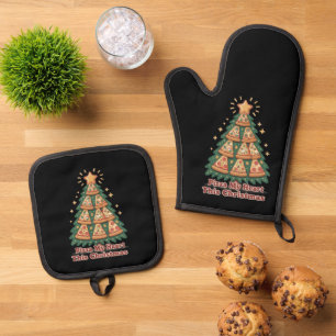 Ensemble De Gant De Cuisine Et De Manique Père Noël drôle et cool avec des lunettes de solei