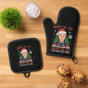 Ensemble De Gant De Cuisine Et De Manique Père Noël drôle Joe Biden Joyeux Euh Euh Noël Laid