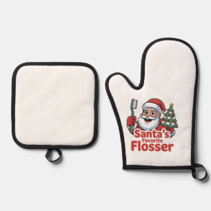 Ensemble De Gant De Cuisine Et De Manique Père Noël’s Favori Flosser Christmas Dental Dentis