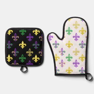 Ensemble De Gant De Cuisine Et De Manique Perles Mardi Gras