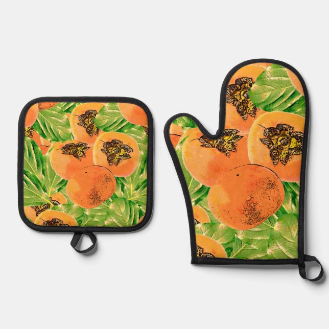 Ensemble De Gant De Cuisine Et De Manique Persimon Jungle (kaki) (Recto)