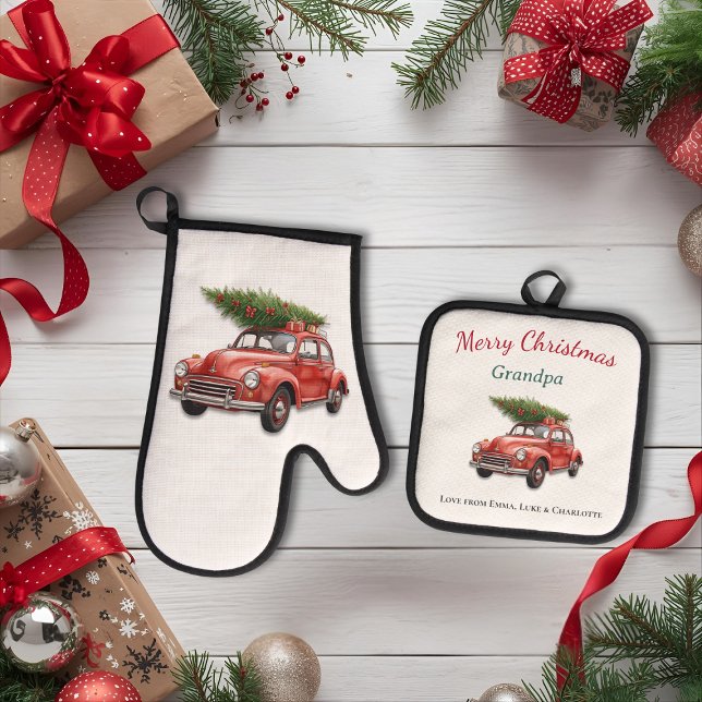 Ensemble De Gant De Cuisine Et De Manique Personalized Merry Christmas Grandpa Kitchen Set (Créateur téléchargé)