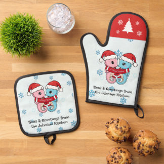 Ensemble De Gant De Cuisine Et De Manique Personalized Seahorse Christmas Oven Mitt Set