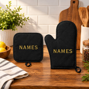 Ensemble De Gant De Cuisine Et De Manique Personnalisé avec 2 noms de famille ou surnoms