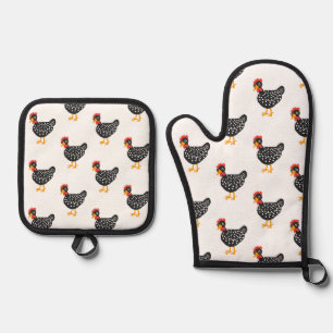 Ensemble De Gant De Cuisine Et De Manique Petite poule noire