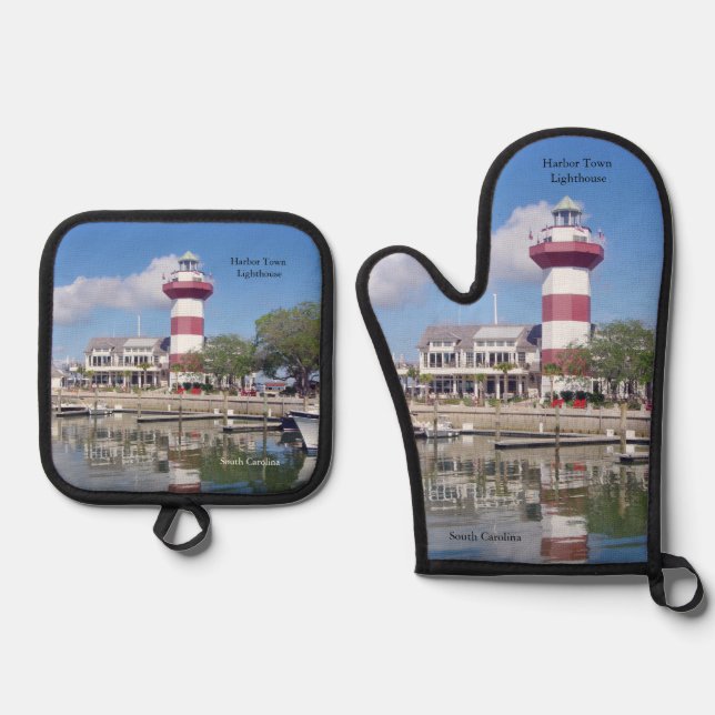 Ensemble De Gant De Cuisine Et De Manique Phare de Harbor Town (Recto)