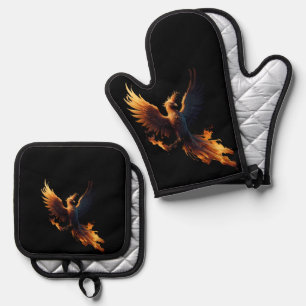 Ensemble De Gant De Cuisine Et De Manique Phoenix flammé