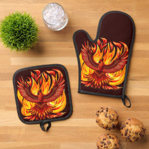 Ensemble De Gant De Cuisine Et De Manique Phoenix mythologique immortelle Créature