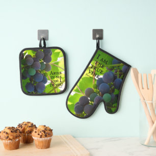 Ensemble De Gant De Cuisine Et De Manique Photo de versets bibliques de raisins violets de l