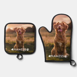 Ensemble De Gant De Cuisine Et De Manique Photo personnalisée avec le nom de votre chien