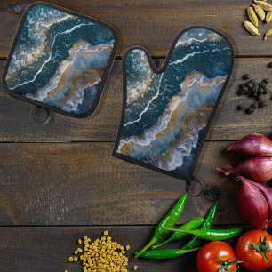 Ensemble De Gant De Cuisine Et De Manique Photographie d'agate de pierre bleue