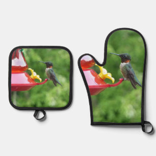 Ensemble De Gant De Cuisine Et De Manique Photographie d'oiseau de colibri à gorge rubis