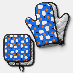 Ensemble De Gant De Cuisine Et De Manique Pickleball Blue, Orange Balls avec Paddles Blanche