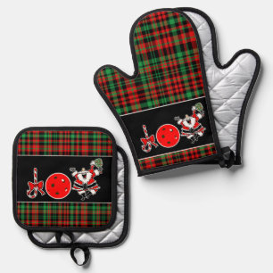 Ensemble De Gant De Cuisine Et De Manique Pickleball Christmas Joie Père Noël Paddle Plaid