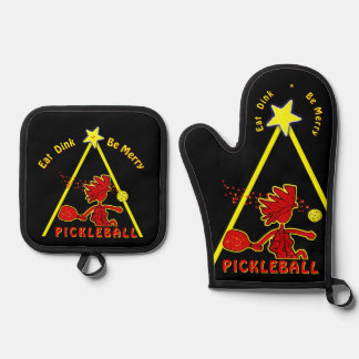 Ensemble De Gant De Cuisine Et De Manique Pickleball Fours de Noël Mitt et Pot Holders