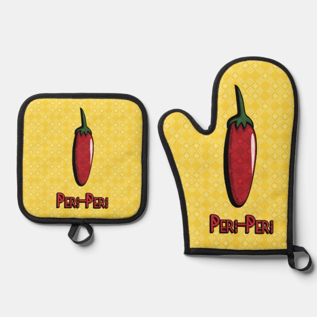 Ensemble De Gant De Cuisine Et De Manique Piment Peri-Peri (Recto)