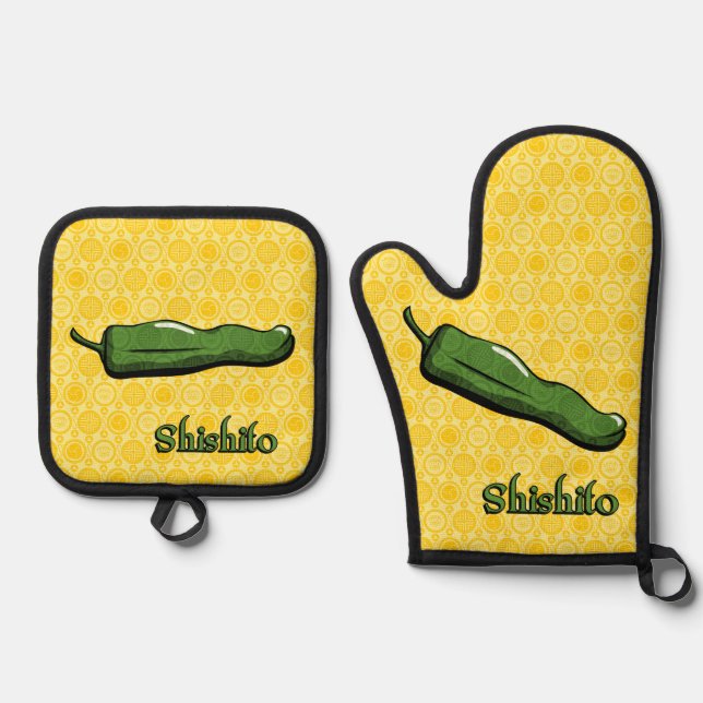 Ensemble De Gant De Cuisine Et De Manique Piment Shishito (Recto)