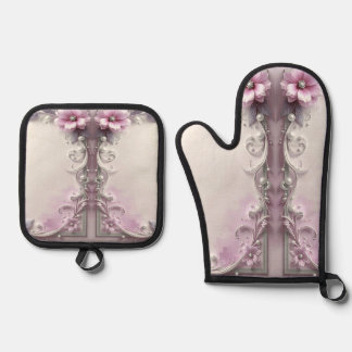Ensemble De Gant De Cuisine Et De Manique Pink Floral Oven Mitt & Pot Holder Set