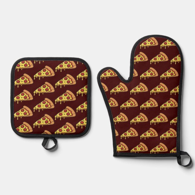 Ensemble De Gant De Cuisine Et De Manique pizza (Recto)