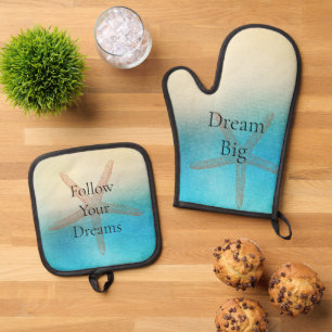 Ensemble De Gant De Cuisine Et De Manique Plage étoile de mer turquoise blanc bleu aqua