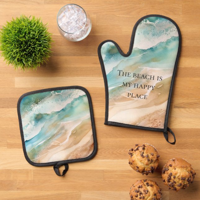 Ensemble De Gant De Cuisine Et De Manique Plage Océan (De haut en bas)