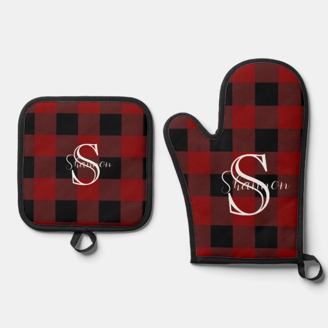 Ensemble De Gant De Cuisine Et De Manique Plaid de buffle monogramme (Recto)