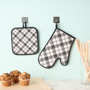 Ensemble De Gant De Cuisine Et De Manique Plaid noir et blanc