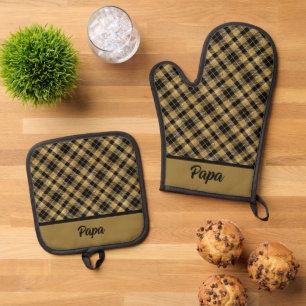 Ensemble De Gant De Cuisine Et De Manique Plaid noir et or