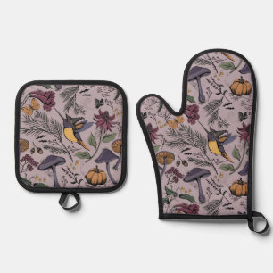 Ensemble De Gant De Cuisine Et De Manique Plum Éffrayant Halloween Hummingbird Garden