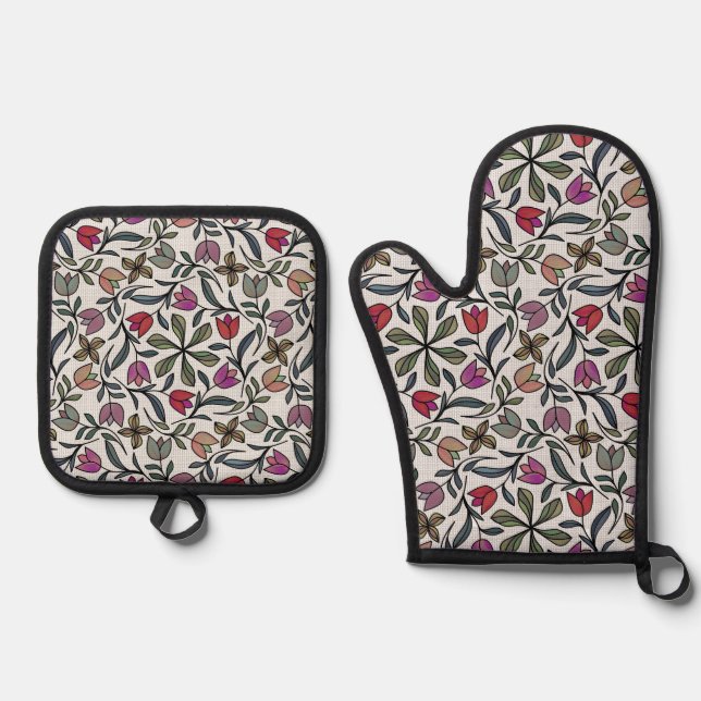 Ensemble De Gant De Cuisine Et De Manique Pluvier Cherrypetal (Recto)