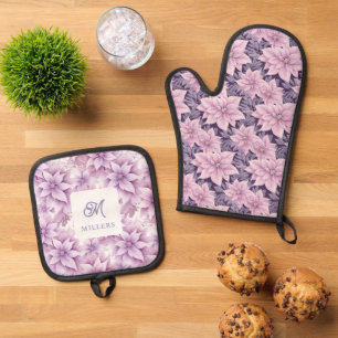 Ensemble De Gant De Cuisine Et De Manique Poinsettia Lavender Holiday