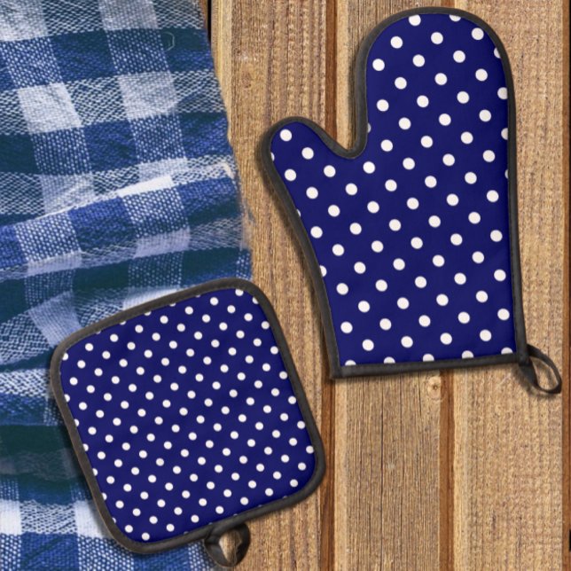Ensemble De Gant De Cuisine Et De Manique Point Polka bleu (Créateur téléchargé)