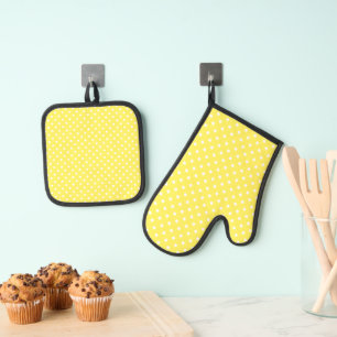 Ensemble De Gant De Cuisine Et De Manique Point Polka Jaune