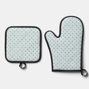 Ensemble De Gant De Cuisine Et De Manique Points polka blanc rose bleu rétro