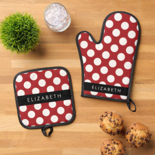 Ensemble De Gant De Cuisine Et De Manique Pois Rouges, Motif Polka Dot, Votre Nom