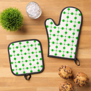 Ensemble De Gant De Cuisine Et De Manique Pois verts, Motif à points Polka, points, pointill