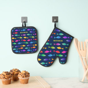 Ensemble De Gant De Cuisine Et De Manique Poisson arc-en-ciel dans l'océan motif coloré mign