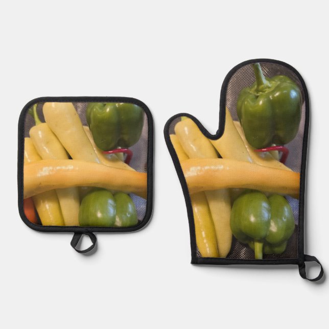 Ensemble De Gant De Cuisine Et De Manique Poivrons à profusion ! (Recto)