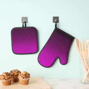Ensemble De Gant De Cuisine Et De Manique Polka point dégradé violet noir couleurs foncé