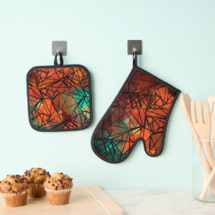 Ensemble De Gant De Cuisine Et De Manique Polygone, peinture